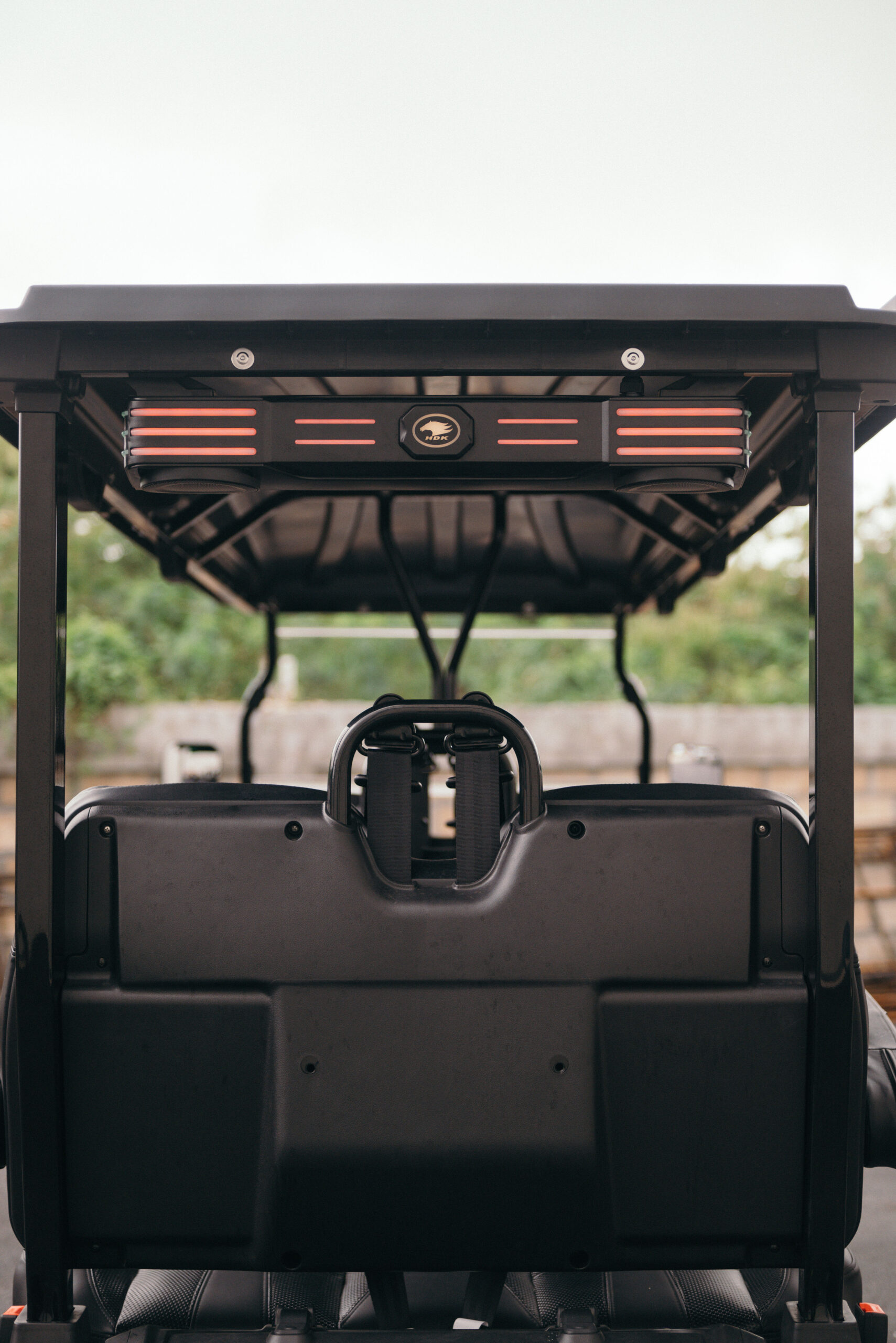 The rear structure of the cart highlights components to inspect when deciding when to maintain a golf cart.